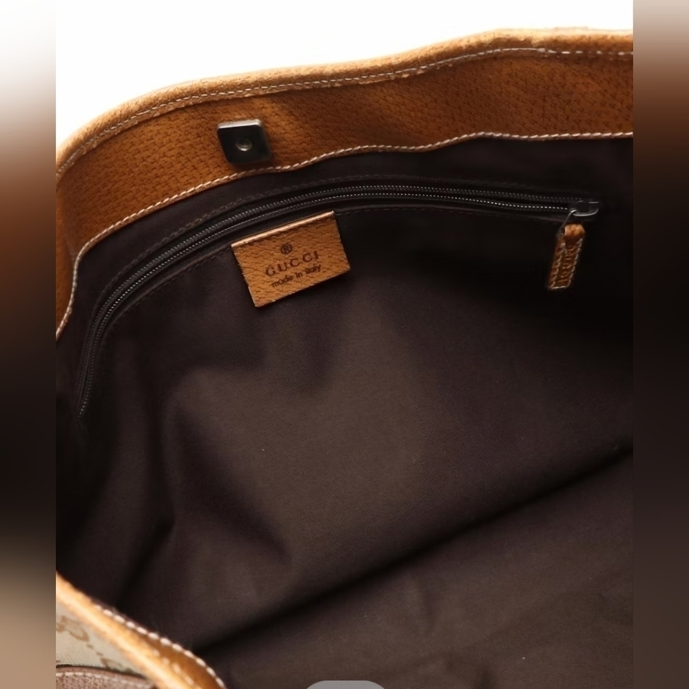 Gucci | Monogram GG Canvas and Brown Leather Tote Shoulder Bag - Picture 11 of 12